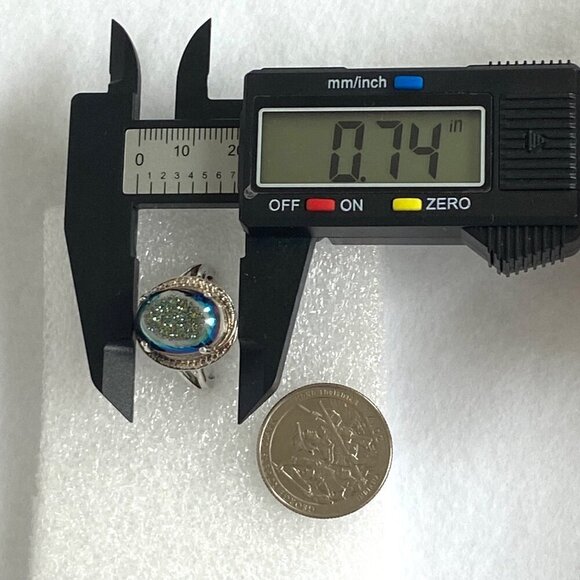 Sterling Silver 925 STS Oval Titanium Aura Quartz Druzy Ring Sz 8.5 - Picture 15 of 16